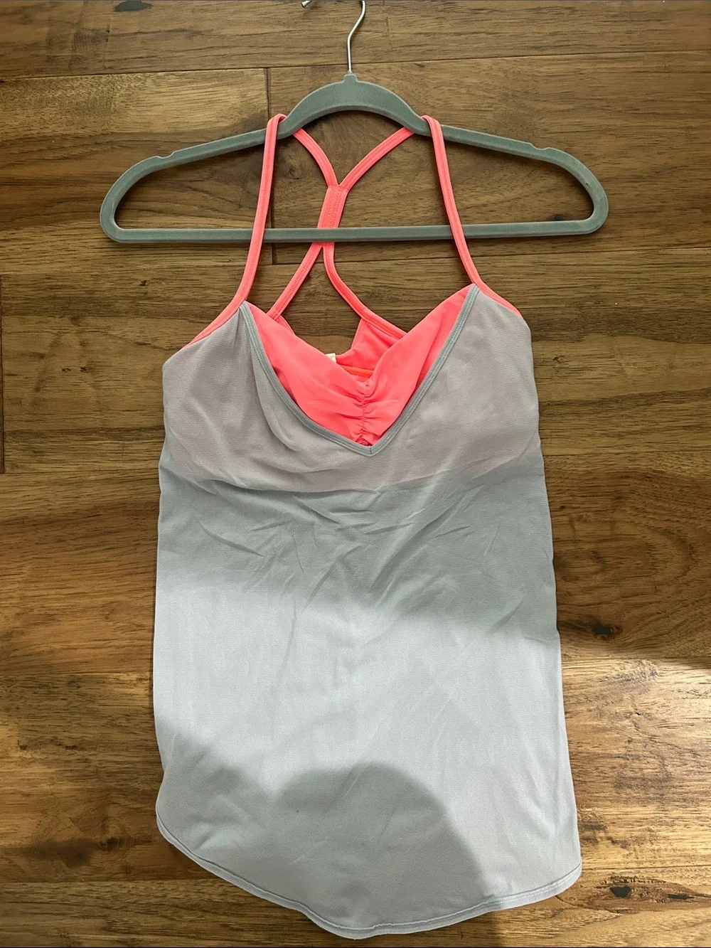 lululemon athletica Light Gray Tank with Neon Pink Strappy Built-in Bra